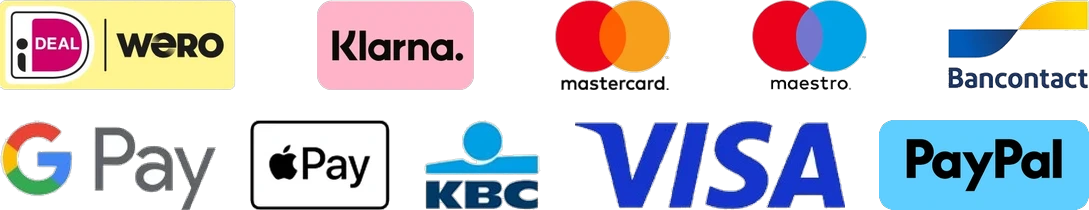 Betaalmethoden: iDEAL | Wero, Klarna, Mastercard, Maestro, Bancontact, Google Pay, Apple Pay, KBC, Visa en PayPal